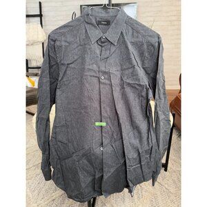 Theory Irving Slim Fit Gray W/ Black Dot Gingham Button-Up Shirt Mens Size L